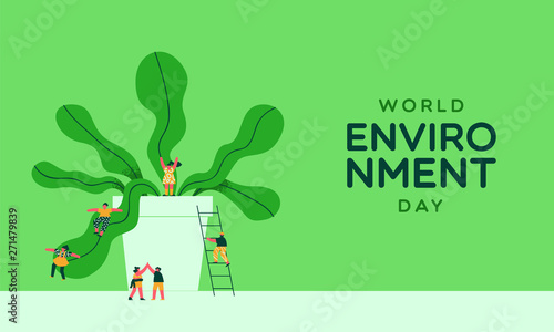 Environment Day card of people and green plant