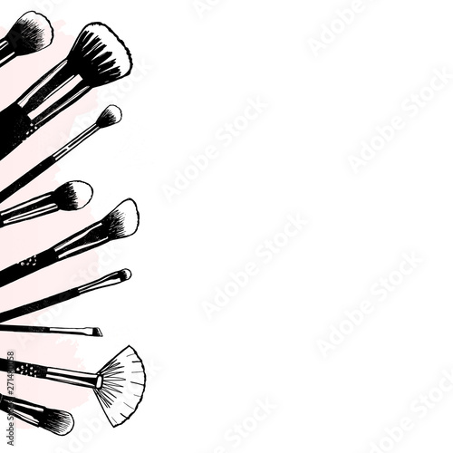 Hand drawn makeup banner with brushes, template for makeup artist