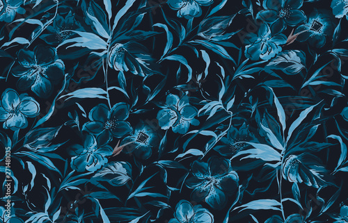 Fototapeta Naklejka Na Ścianę i Meble -  seamless mono blue watercolor flower background