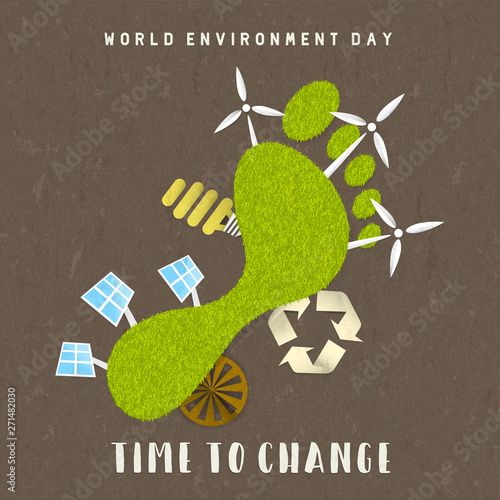 Environment day card of green carbon footprint