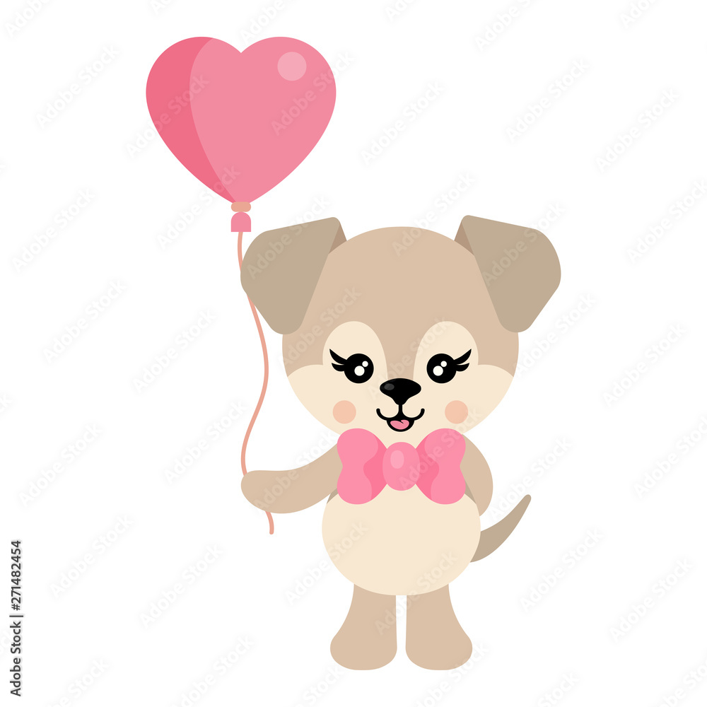cartoon cute dog with bow and balloon cartoon cute dog with bow and balloon