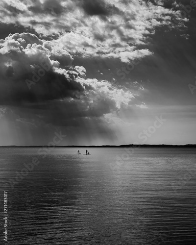 Paddleboarders on Garda Black and White
