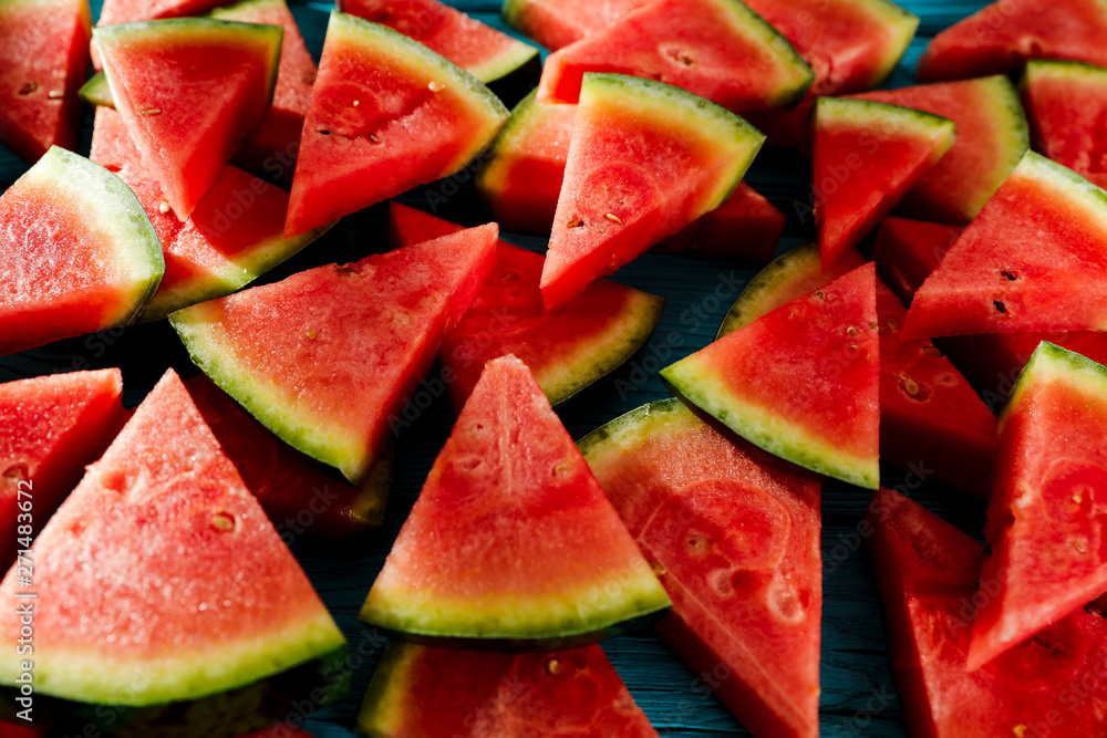 Fresh tasty watermelon on blue board and free space for your decoration. Fresh tasty watermelon on blue board and free space for your decoration.
