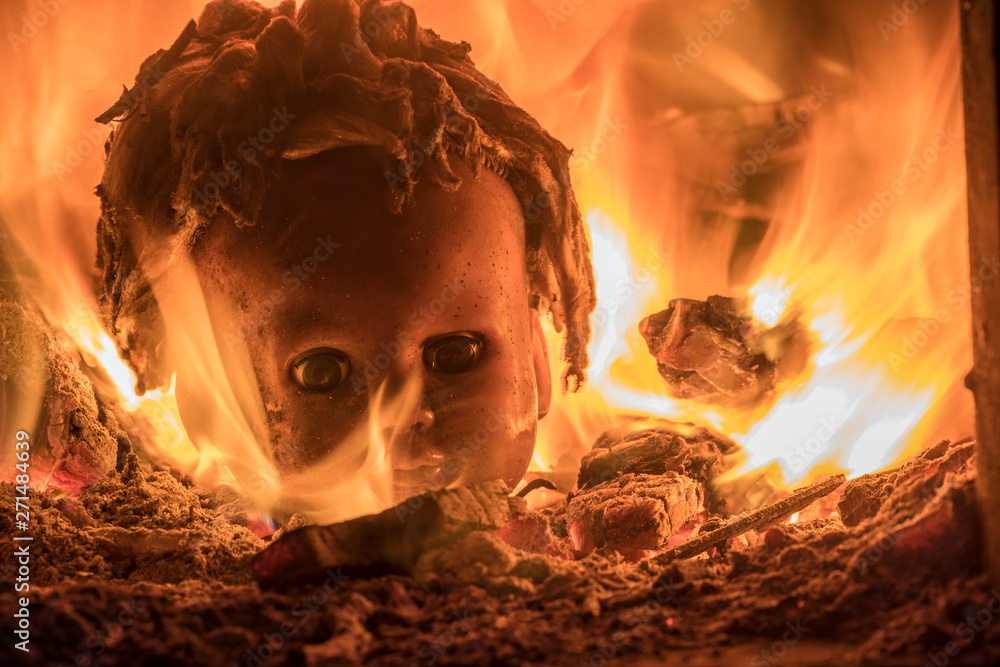 burning doll head fire halloween background Stock Photo Adobe
