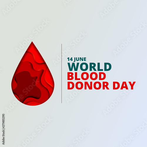 World Blood Donor Day vector background. Awareness poster with red paper cut blood drop. 14 june. Hemophilia day concept