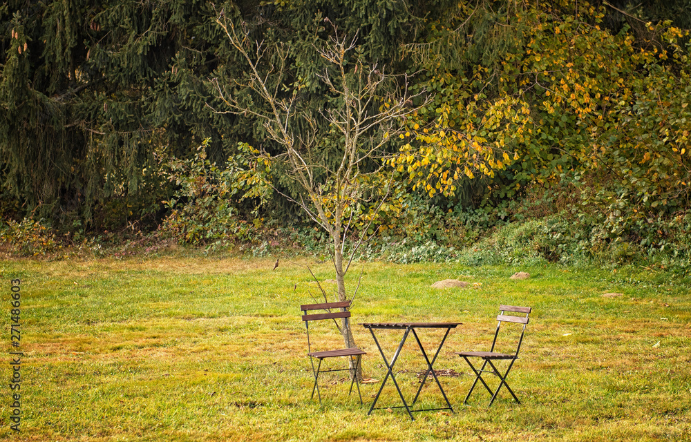 Chairs with table in countryside Chairs with table in countryside