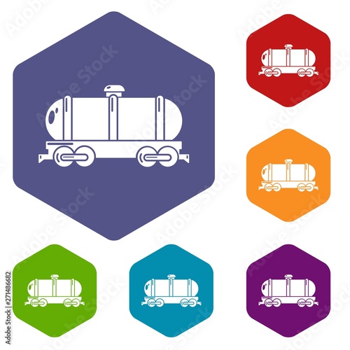 Tank car icons vector colorful hexahedron set collection isolated on white