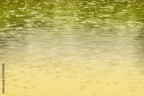Auf einem Teich sind Kreise von Regentropfen zu sehen.