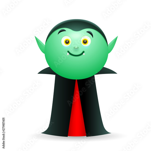 Smiling vampire wearing cape. Positive Halloween monster with green face and sharp teeth. Can be used for topics like cartoon character, horror, fantasy
