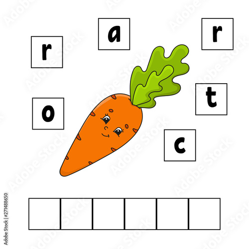 Carrot. Words puzzle. Education developing worksheet. Learning game for kids. Activity page. Puzzle for children. Riddle for preschool. Simple flat isolated vector illustration in cute cartoon style.