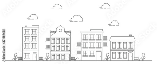 Thin line city landscape. City landscape template. Urban life Vector illustration