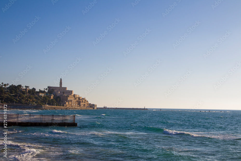 Old city Jaffa israel in the rays of the sun, the sea