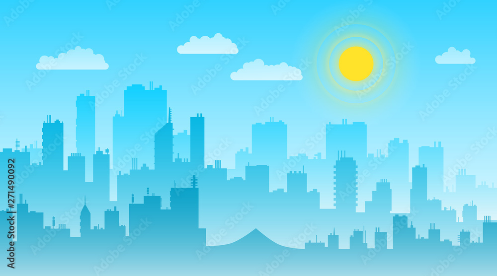 Cityscape day landscape with buildings skyline vector flat.
