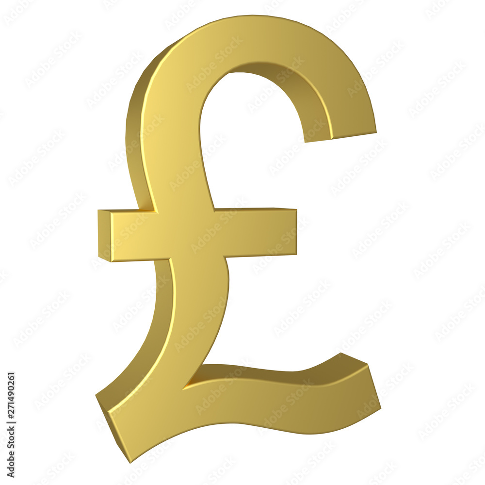 3D golden Pound Sterling currency sign isolated on white background illustration 3D golden Pound Sterling currency sign isolated on white background illustration
