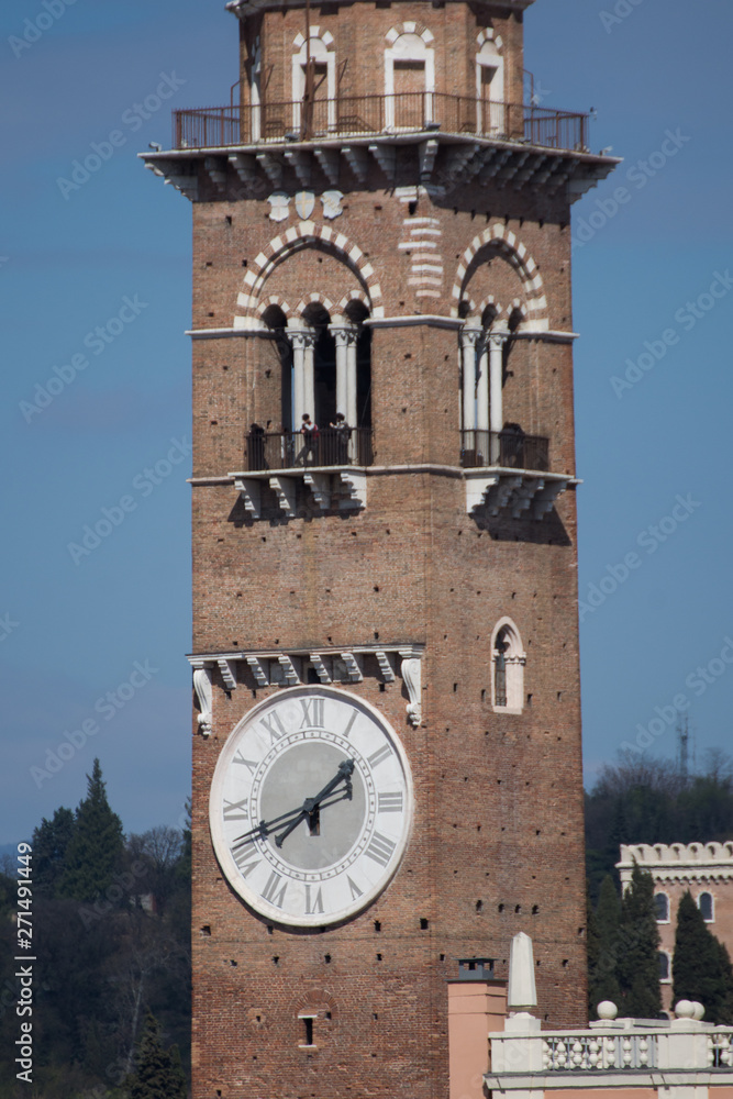 Verona, Italy: Torre dei Lamberti, march, 2019,view from amphitheater Arena di Verona