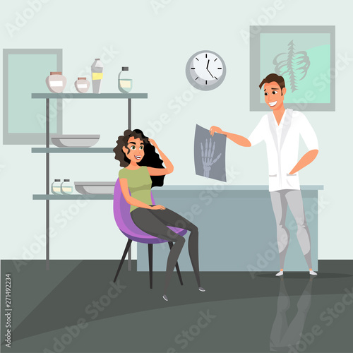 Traumatology clinic visit flat vector illustration