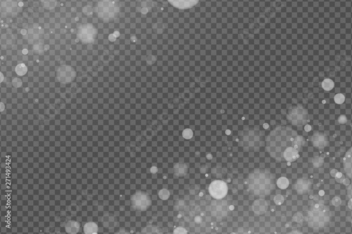 Light effect of white glares bokeh isolated on transparent background. Bright glow. Realistic glitters. Random blurry spots. Vector illustration