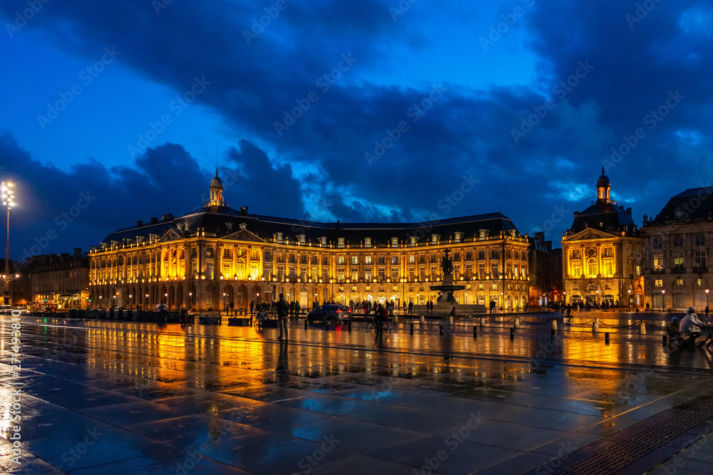 Place de la Bourse at night in Bordeaux, France