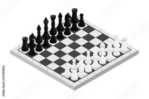 Leinwand Poster Figures on chessboard isometric illustration