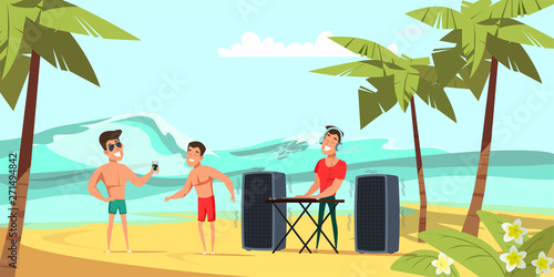 Summer beach party flat vector illustration