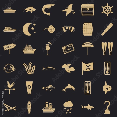 Sea environment icons set. Simple set of 36 sea environment vector icons for web for any design