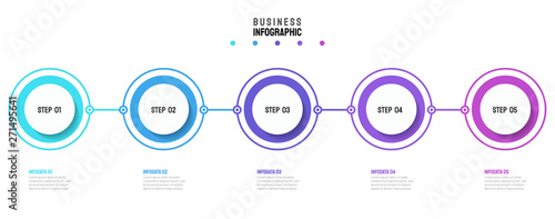 Vector business elements for infographic. Timeline process with 5 options, circles, steps or processes.