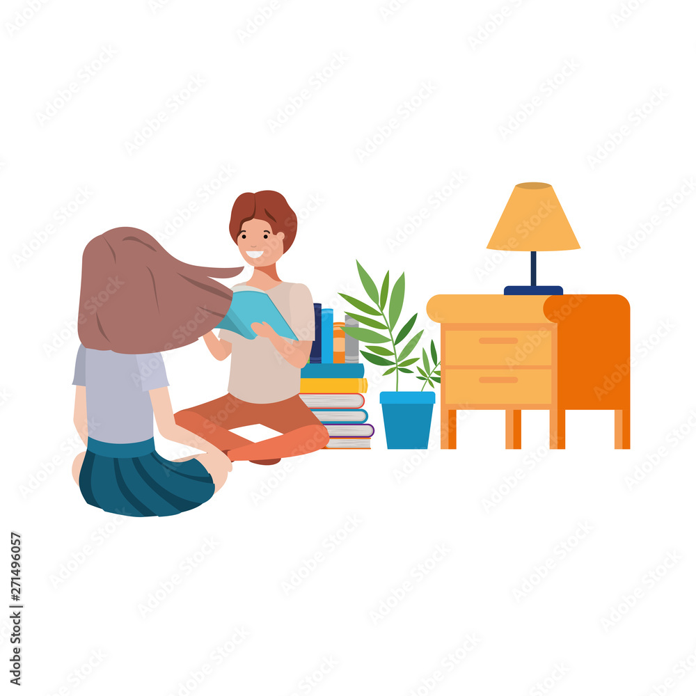 Fototapeta premium couple sitting with stack of books