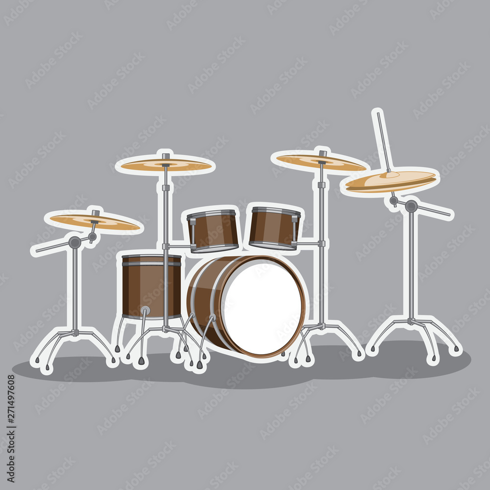 Classic musical instrument drum set. Vector image.
