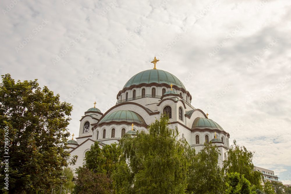 St Sava Cathedral against clouds in Belgrade Serbia