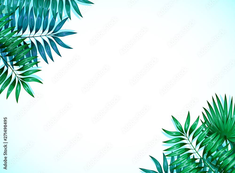 Frame of colorful tropical leaves. Concept of the jungle for the design of invitations, greeting cards and wallpapers. Vector illustration Frame of colorful tropical leaves. Concept of the jungle for the design of invitations, greeting cards and wallpapers. Vector illustration