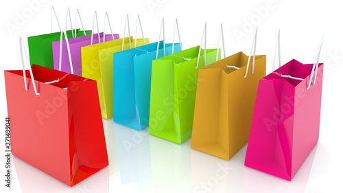 Shopping bags in various colors on white