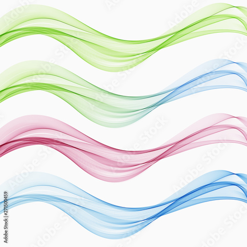  Set of colored wavy waves on white background