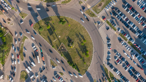 Aerial 4k top view of traffic in a circle