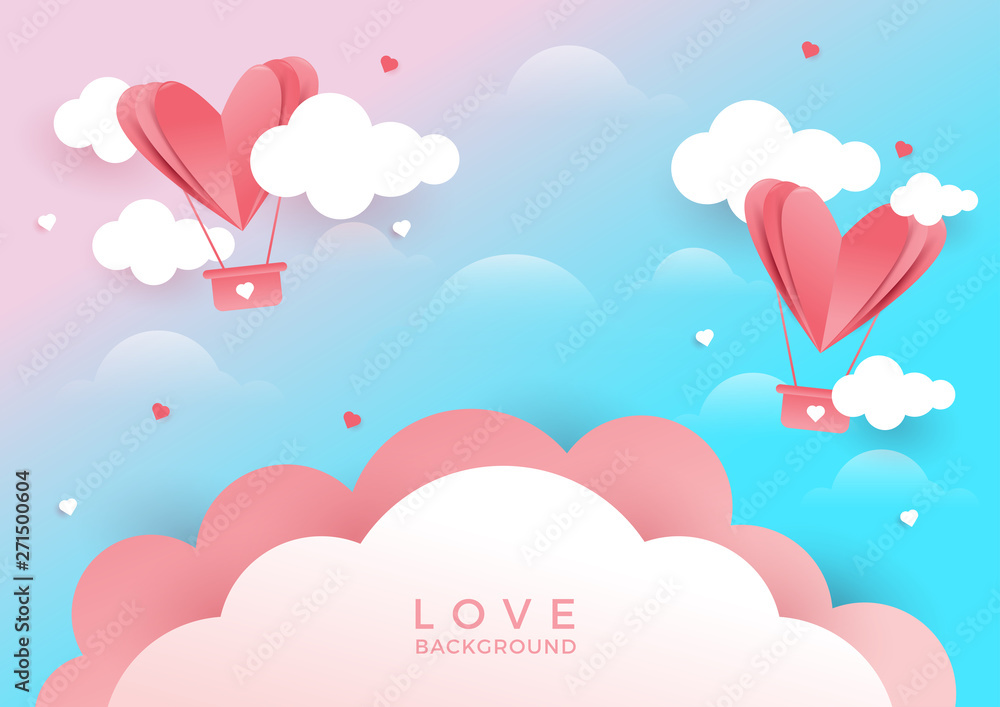 Illustration of Heart flying on pink background. Concept background of love, valentine's day, happy women's, mother's day