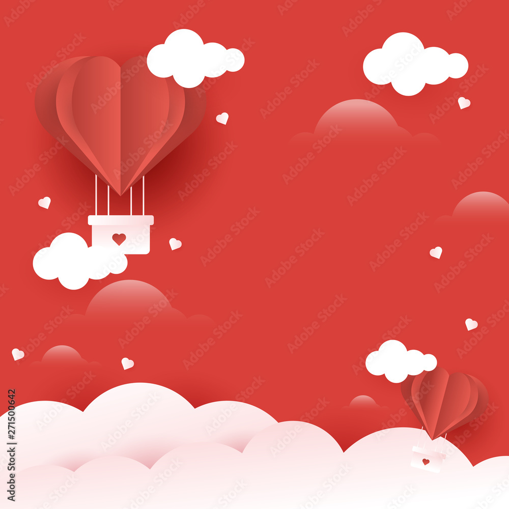 Illustration of balloon heart flying on red background