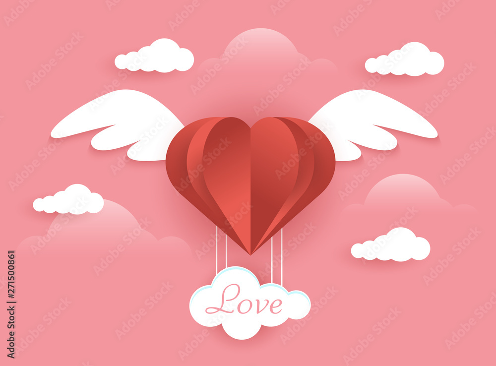 Illustration of Heart with wing. Angel concept design. Background of love, valentine's day, happy women's, mother's day. Romantic concept