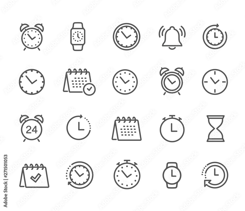 Time and clock, calendar, timer line icons. Vector linear icon set ...