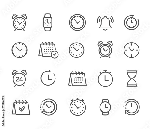 Time and clock, calendar, timer line icons. Vector linear icon set - stock vector.