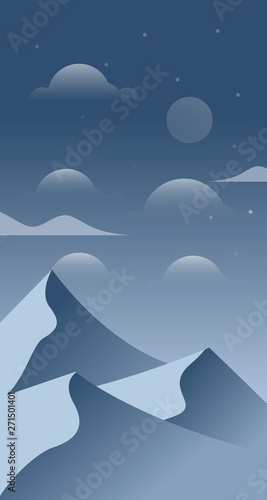 Vector landscape with mountains in dark blue