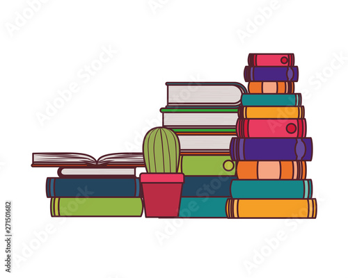 stack of books with houseplant on white background photo