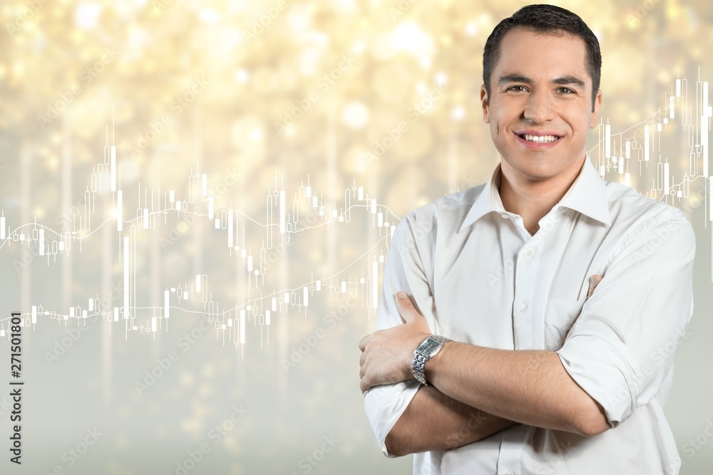 Confident businessman with crossed arms isolated on white