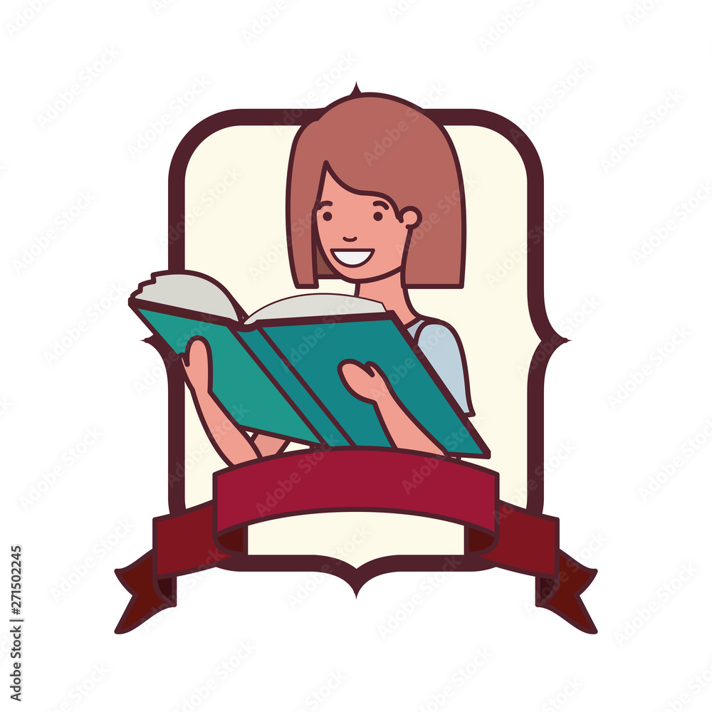 frame with student girl and reading book frame with student girl and reading book