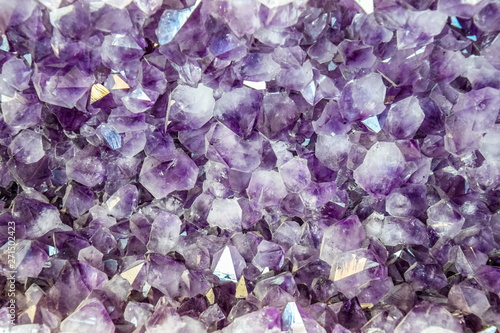 Amethyst druse, amethyst crystals close up view, precious