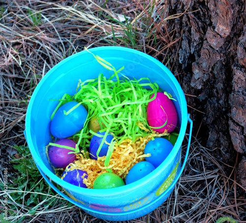 Plastic Easter eggs in basket