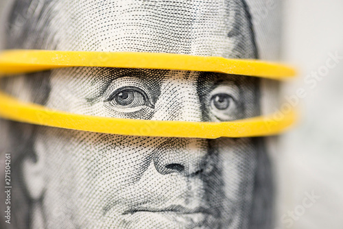 Εκτύπωση καμβά Benjamin Franklin's look on a hundred dollar bill highlighted with gum
