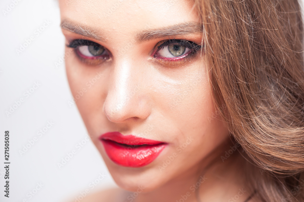 Beauty Makeup. Woman With Beautiful Face And Pink Lips. Close Up Of Beautiful Young Elegant Female Model With Glamorous Sexy Makeup, Soft Smooth Skin And Plump Full Pink Lips. High Quality Image. Beauty Makeup. Woman With Beautiful Face And Pink Lips. Close Up Of Beautiful Young Elegant Female Model With Glamorous Sexy Makeup, Soft Smooth Skin And Plump Full Pink Lips. High Quality Image.