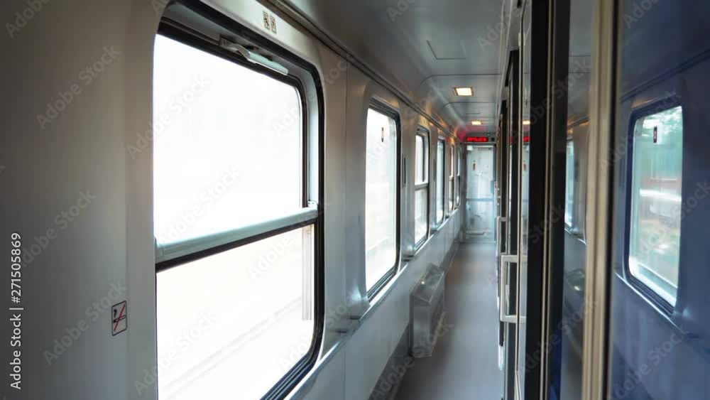 Empty corridor in the train cabin while traveling in 4k slow motion 60fps Empty corridor in the train cabin while traveling in 4k slow motion 60fps