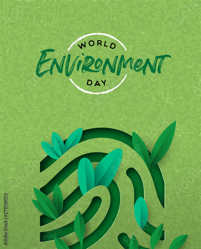 Environment Day card of green cutout finger print