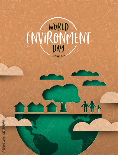 Environment Day card of green cutout eco city