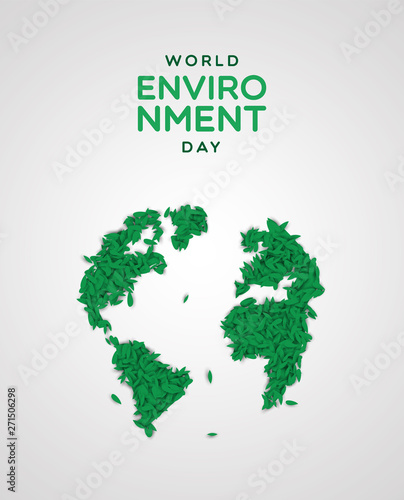 Environment Day card of green leaf earth map